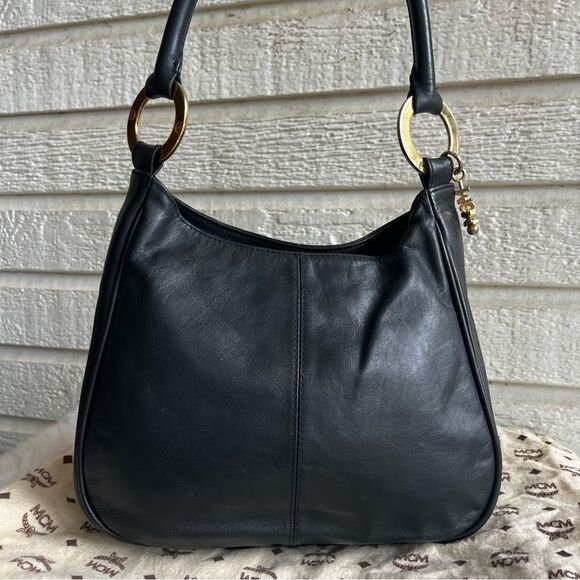 MCM Black Leather Vintage Y2K Hobo Shoulder Bag Charm - Picture 13 of 15